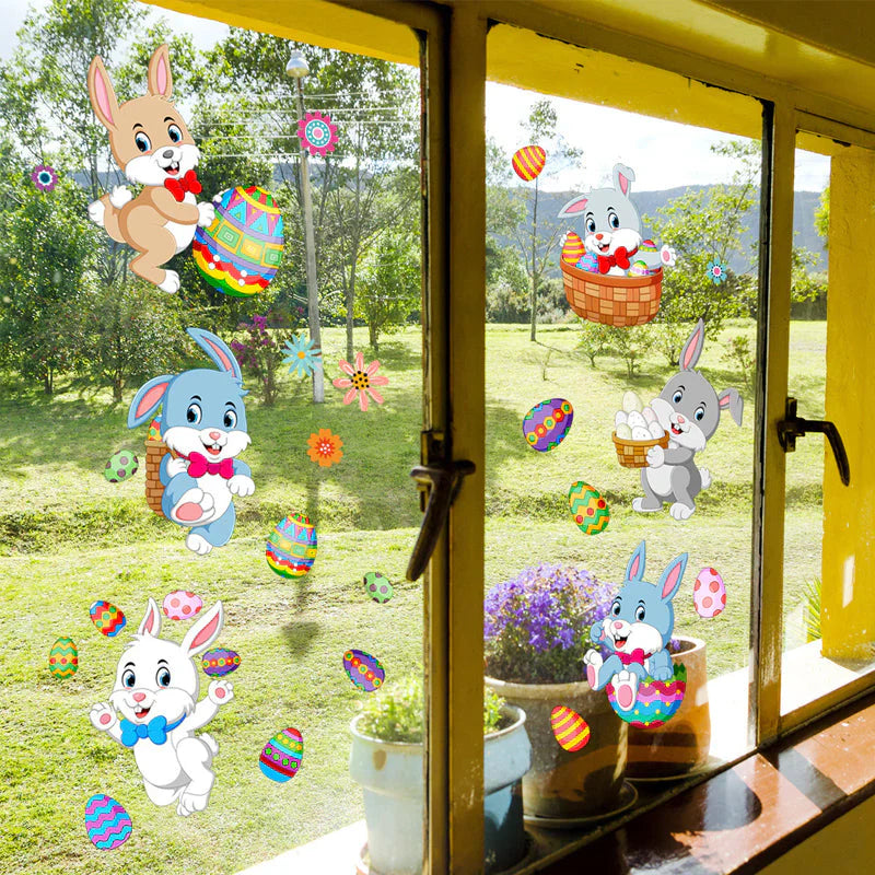 Magie de Printemps - Autocollant de Fenêtre Lapin de Pâques pour une Décoration Festive