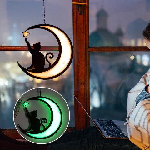 Chat de Lune Déco de Fenêtre - L' Élégance Magique pour Ta Maison!