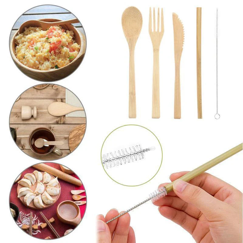 Set de Couverts en Bambou Durable - Portable, Élégant et Respectueux de L' Environnement