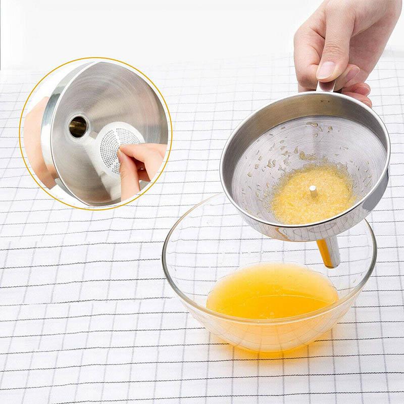 Entonnoir à Huile de Cuisine en Acier Inoxydable avec Passoire