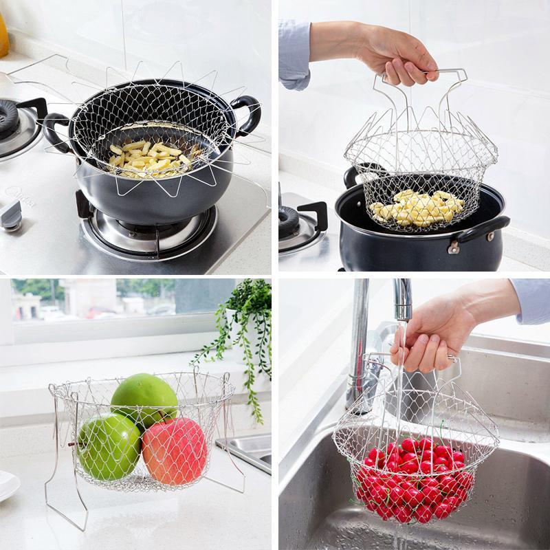 Passoire de Cuisine Pliable en Acier Inoxydable