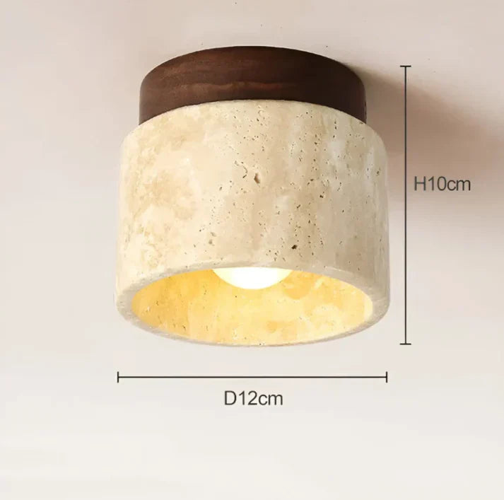 Lampe de Plafond Japonaise en Marbre Jaune de Style Wabi - Sabi