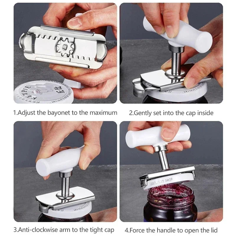 Ouvre-boîte Universel en Acier Inoxydable - Réglable pour S' Adapter à Toutes les Tailles!