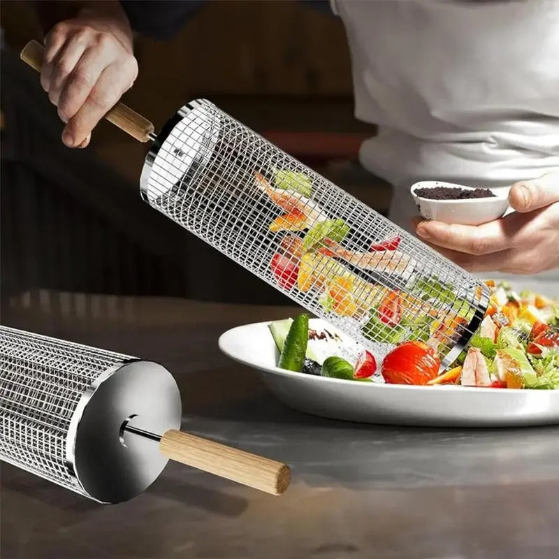 Cage de Gril Rotative en Acier Inoxydable
