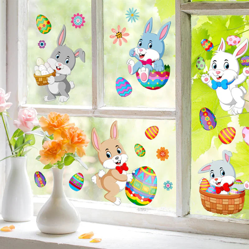 Magie de Printemps - Autocollant de Fenêtre Lapin de Pâques pour une Décoration Festive