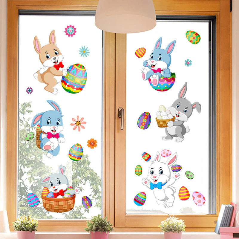 Magie de Printemps - Autocollant de Fenêtre Lapin de Pâques pour une Décoration Festive
