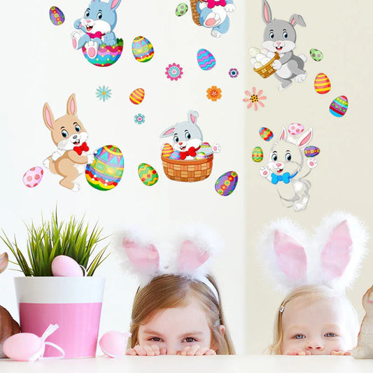 Magie de Printemps - Autocollant de Fenêtre Lapin de Pâques pour une Décoration Festive