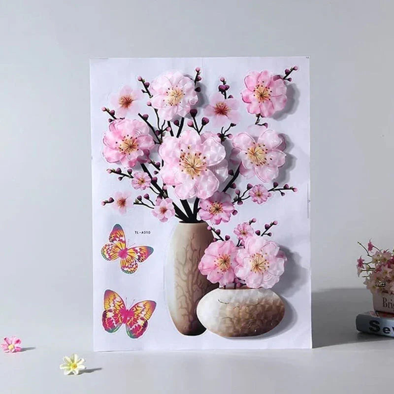 Set de Tatouages Muraux 3d de Fleurs - Bricolage Vase de Plantes