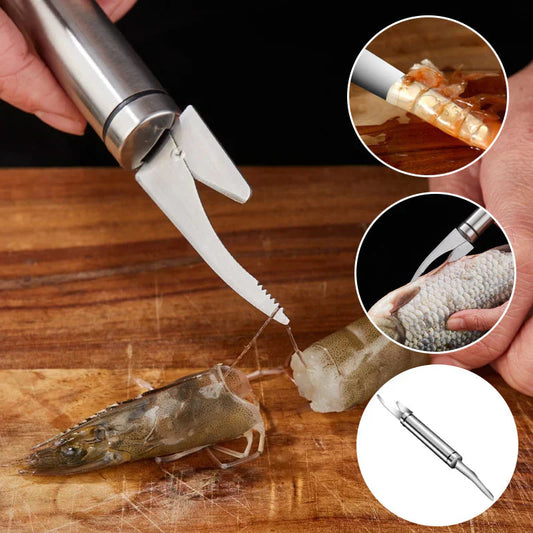 Couteau à Crevettes et à Poisson Multifonctionnel 5 en 1 - Pratique & Polyvalent