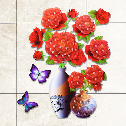 Set de Tatouages Muraux 3d de Fleurs - Bricolage Vase de Plantes