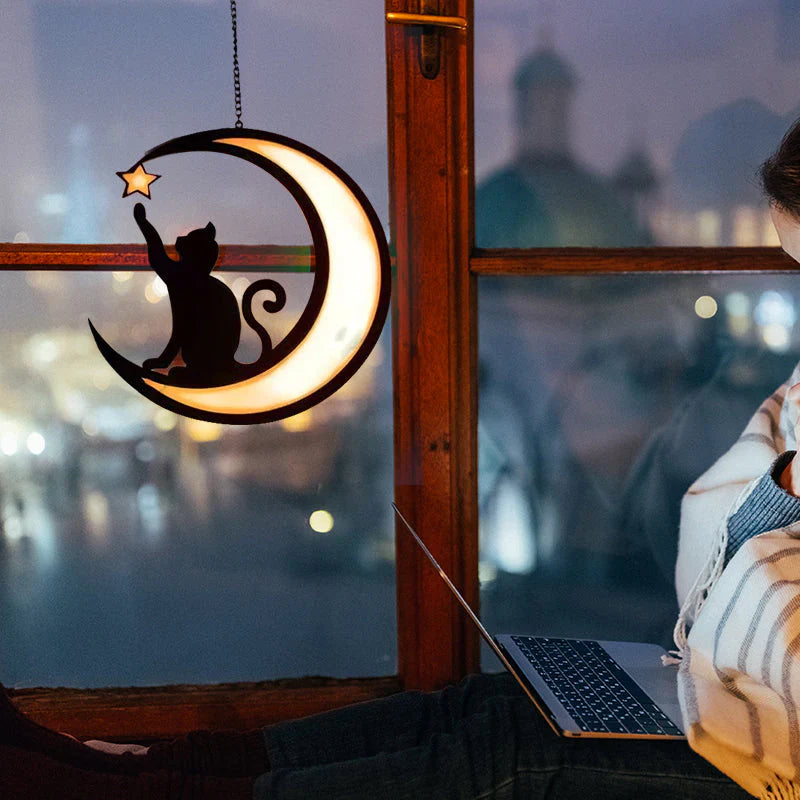 Chat de Lune Déco de Fenêtre - L' Élégance Magique pour Ta Maison!