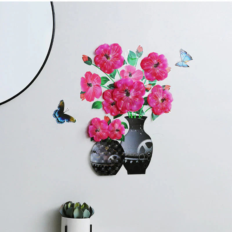 Set de Tatouages Muraux 3d de Fleurs - Bricolage Vase de Plantes