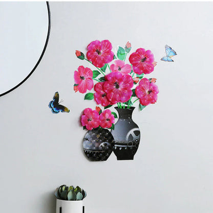 Set de Tatouages Muraux 3d de Fleurs - Bricolage Vase de Plantes