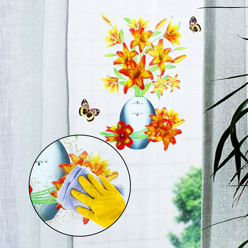 Set de Tatouages Muraux 3d de Fleurs - Bricolage Vase de Plantes