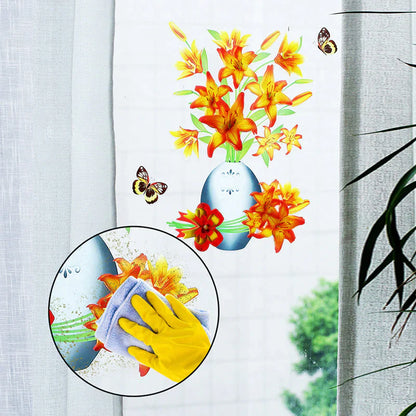 Set de Tatouages Muraux 3d de Fleurs - Bricolage Vase de Plantes