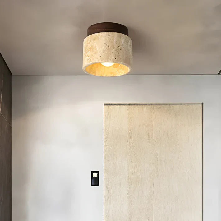 Lampe de Plafond Japonaise en Marbre Jaune de Style Wabi - Sabi