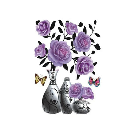 Set de Tatouages Muraux 3d de Fleurs - Bricolage Vase de Plantes