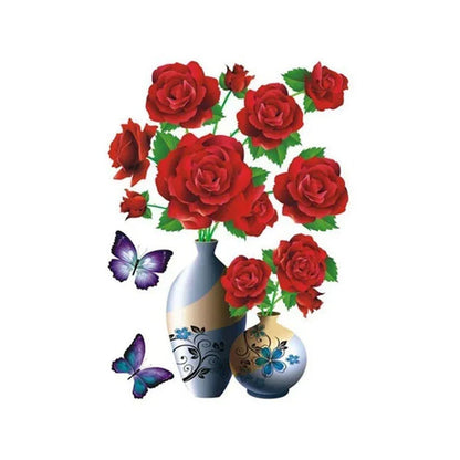 Set de Tatouages Muraux 3d de Fleurs - Bricolage Vase de Plantes