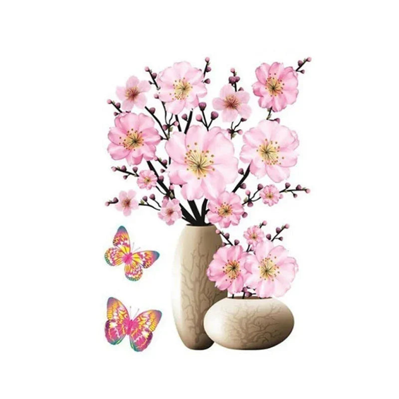Set de Tatouages Muraux 3d de Fleurs - Bricolage Vase de Plantes