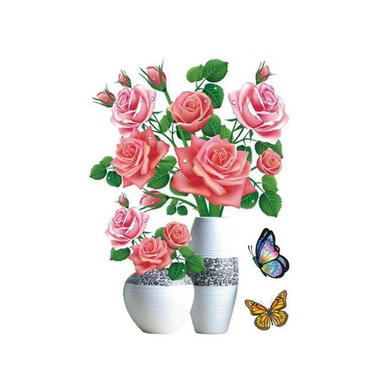 Set de Tatouages Muraux 3d de Fleurs - Bricolage Vase de Plantes
