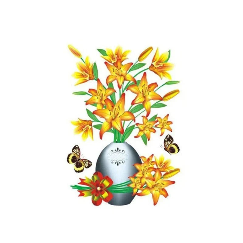 Set de Tatouages Muraux 3d de Fleurs - Bricolage Vase de Plantes