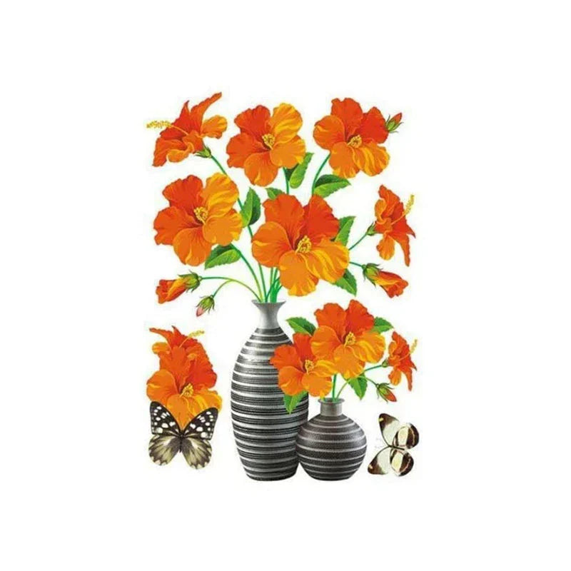 Set de Tatouages Muraux 3d de Fleurs - Bricolage Vase de Plantes