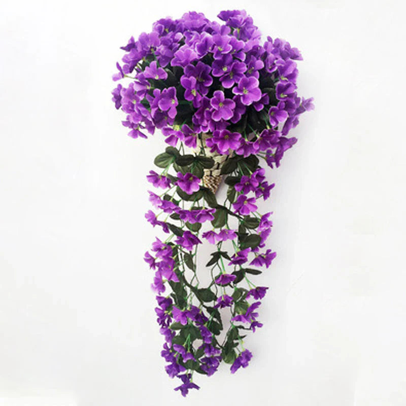Corbeille Décorative Suspendue avec des Violettes Artificielles - L' Élégance pour Ta Maison!